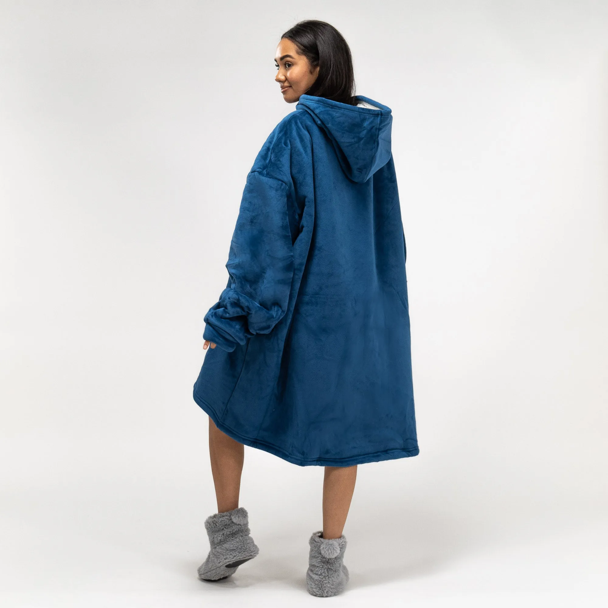 Oversized Zip Up Hoodie Blanket Sweatshirt for Men or Women - Minky Dark Blue