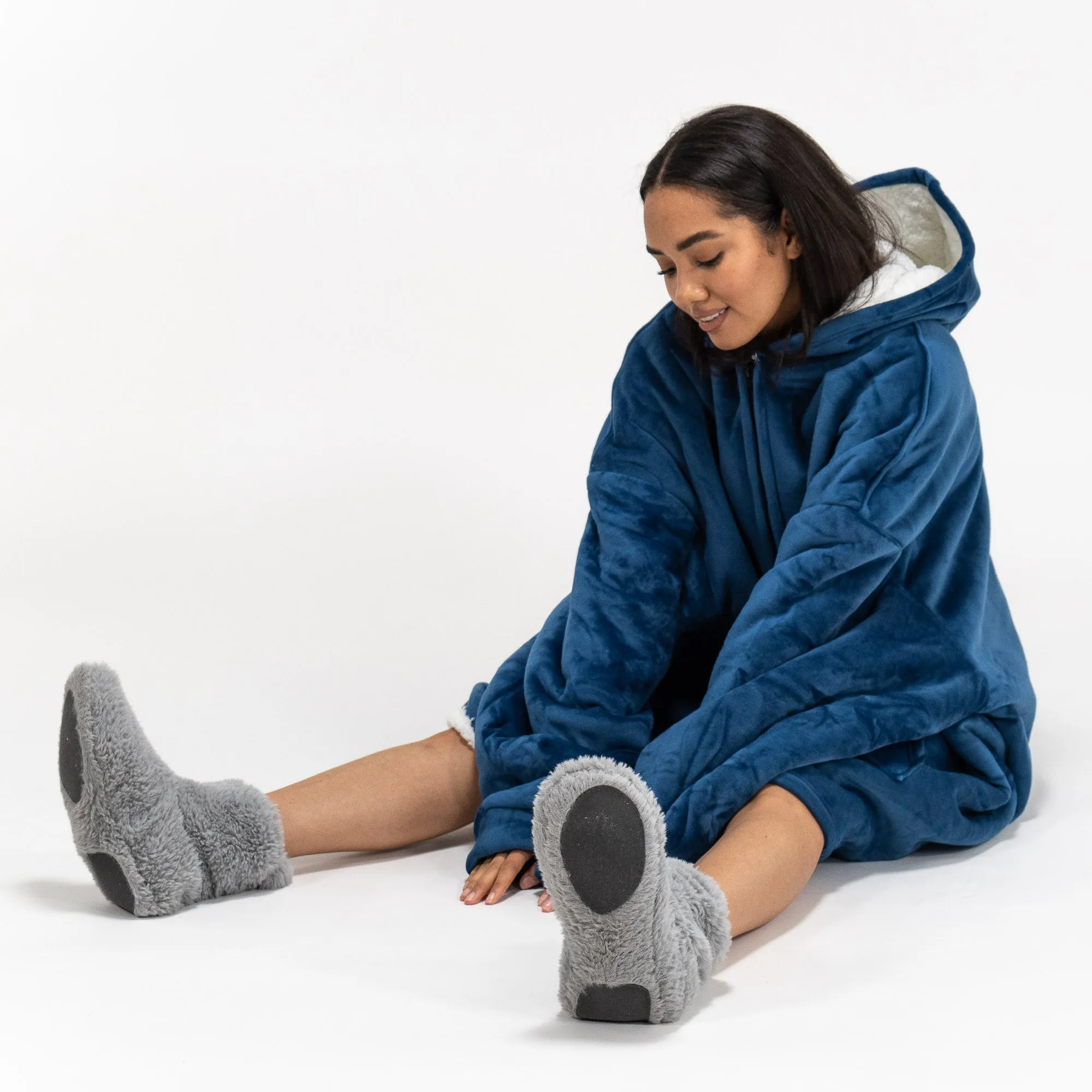 Oversized Zip Up Hoodie Blanket Sweatshirt for Men or Women - Minky Dark Blue