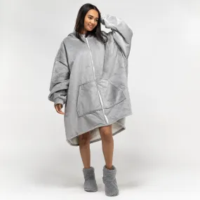 Oversized Zip Up Hoodie Blanket Sweatshirt for Men or Women - Minky Grey