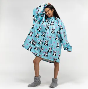 Oversized Zip Up Hoodie Blanket Sweatshirt for Men or Women - Minky Pug