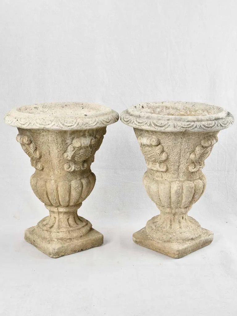 Pair of Medici shaped planters with coat of arms 20"