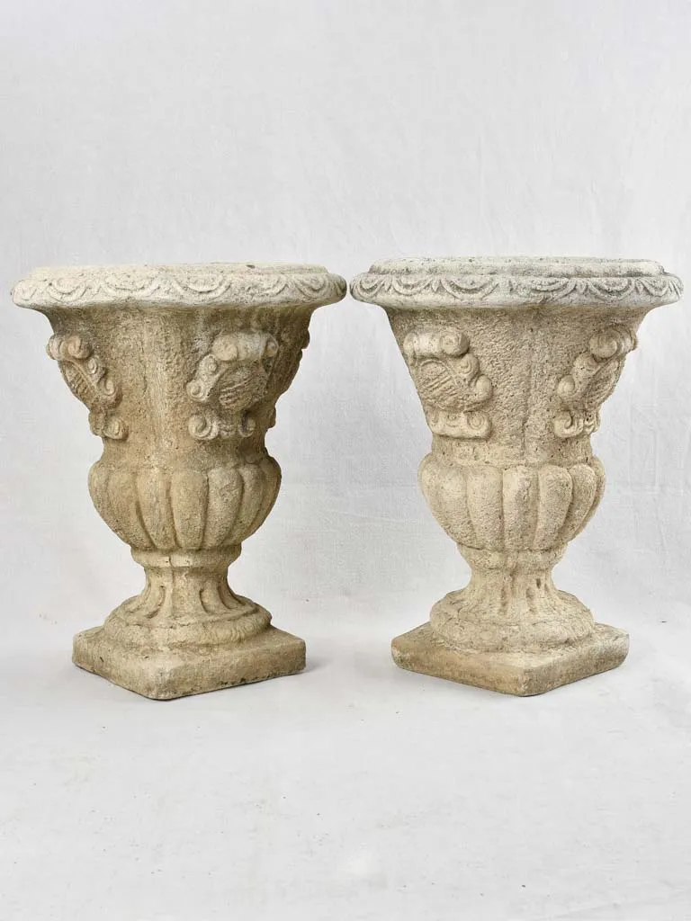 Pair of Medici shaped planters with coat of arms 20"