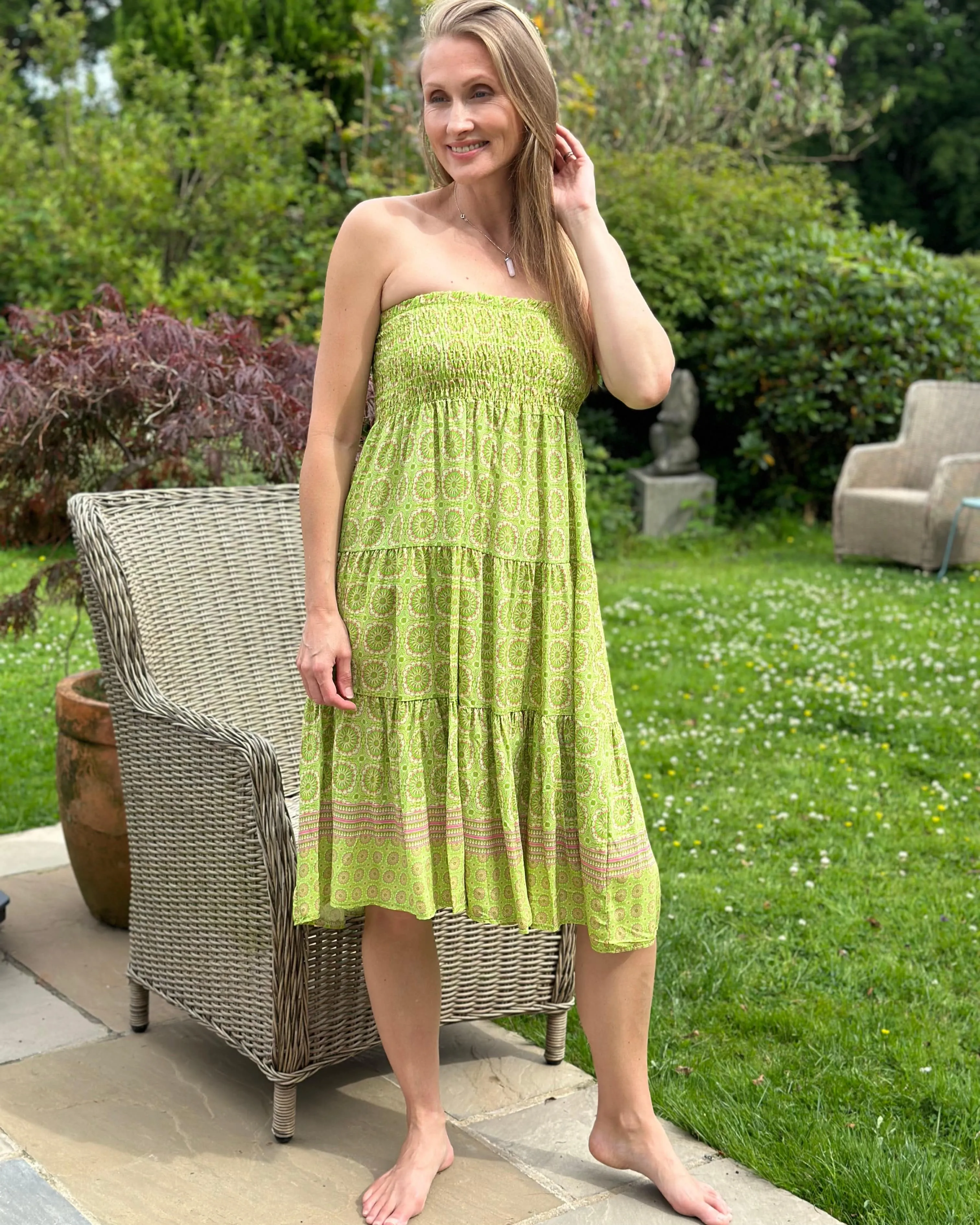 Patterned Tiered Skirt/Dress - Lime