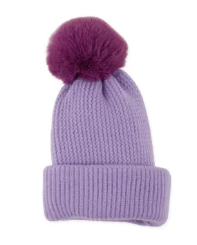 Plush Knit Pom Pom Beanie - Purple