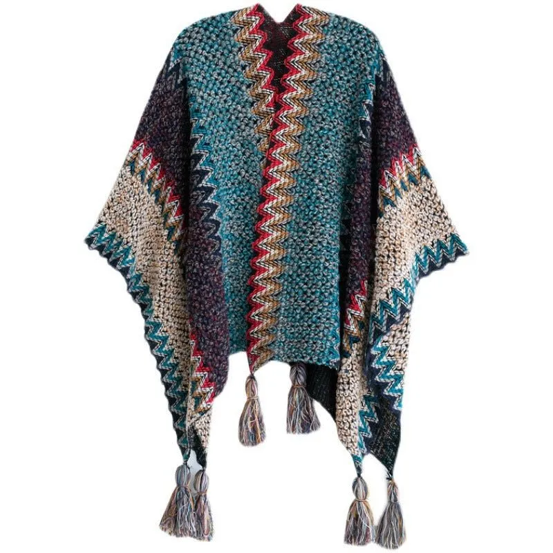 Pre Order:  Braided Fringed Knit Shawl Coat