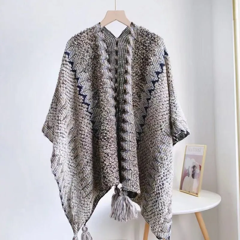 Pre Order:  Braided Fringed Knit Shawl Coat