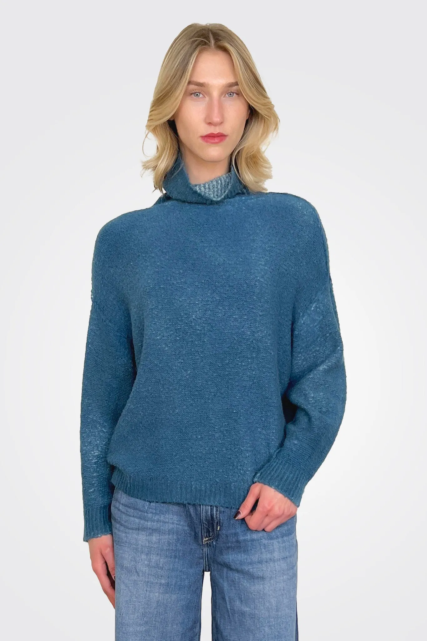 Reversible Knit Turtleneck - Blue Teal