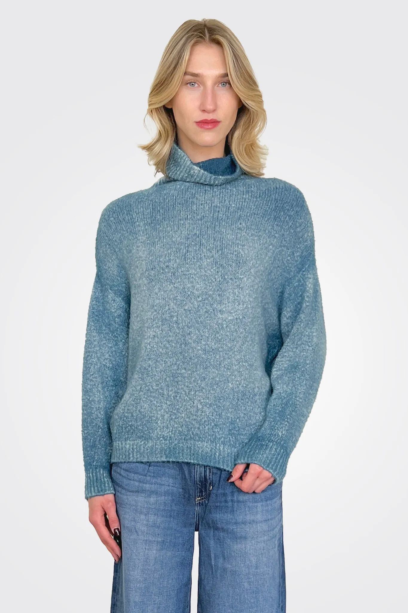 Reversible Knit Turtleneck - Blue Teal