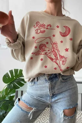 RIDE OR DIE WESTERN COWBOY GRAPHIC SWEATSHIRT