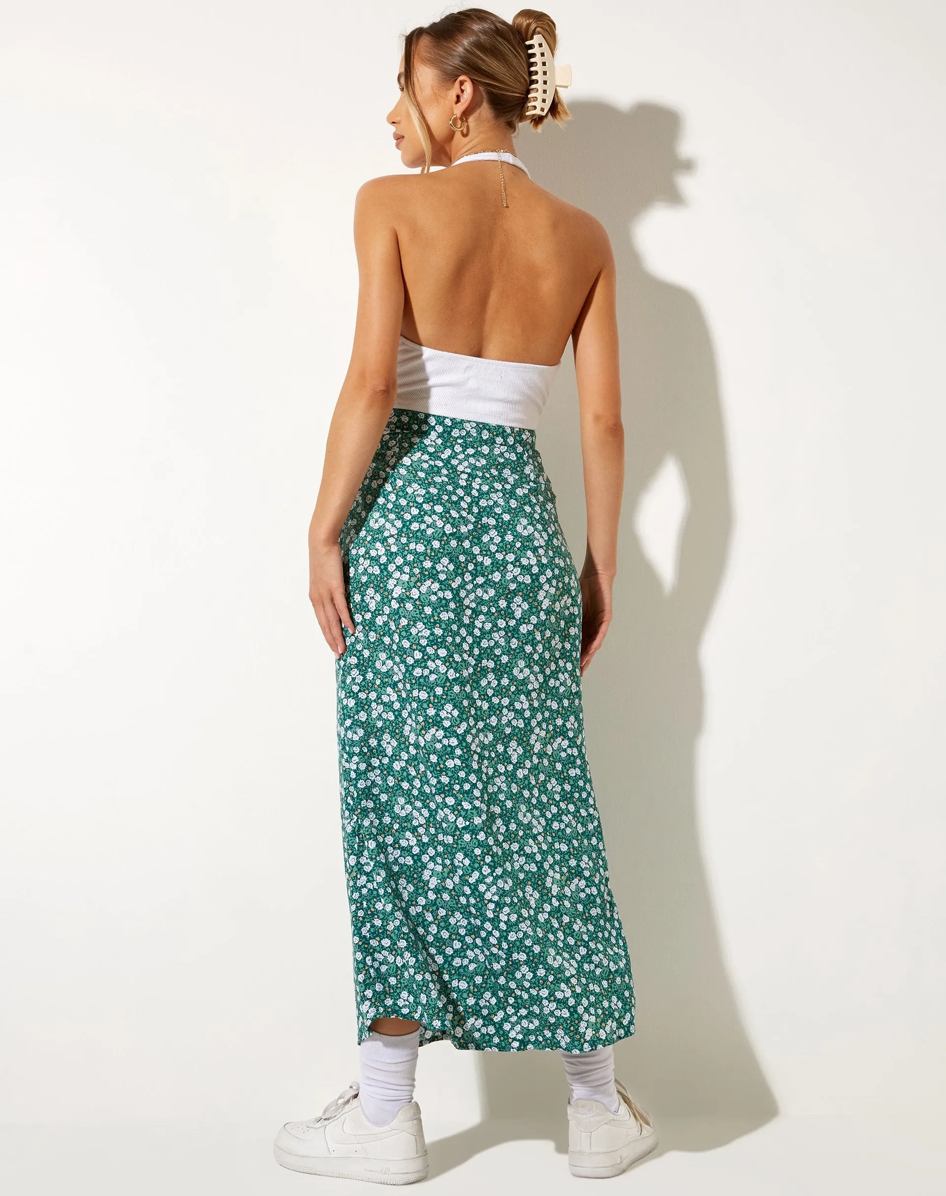 Rima Midi Skirt in Floral Field Green