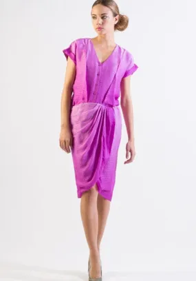 Self patterned ombre silk draping detail dress - SOLD OUT