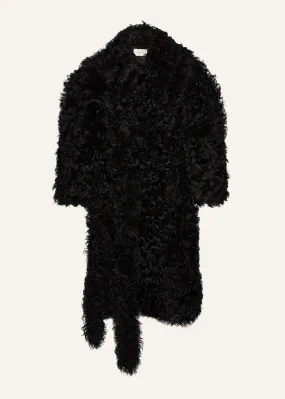 Shaggy shearling coat in black