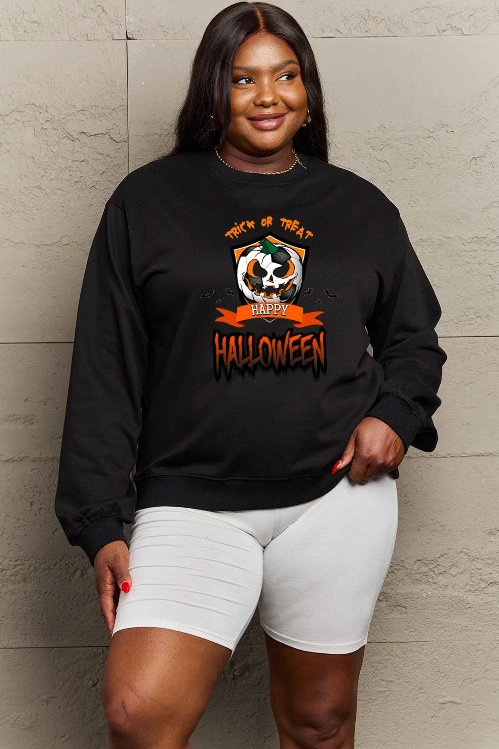 Simply Love Full Size TRICK OR TREAT HAPPY HALLOWEEN Graphic Sweatshirt