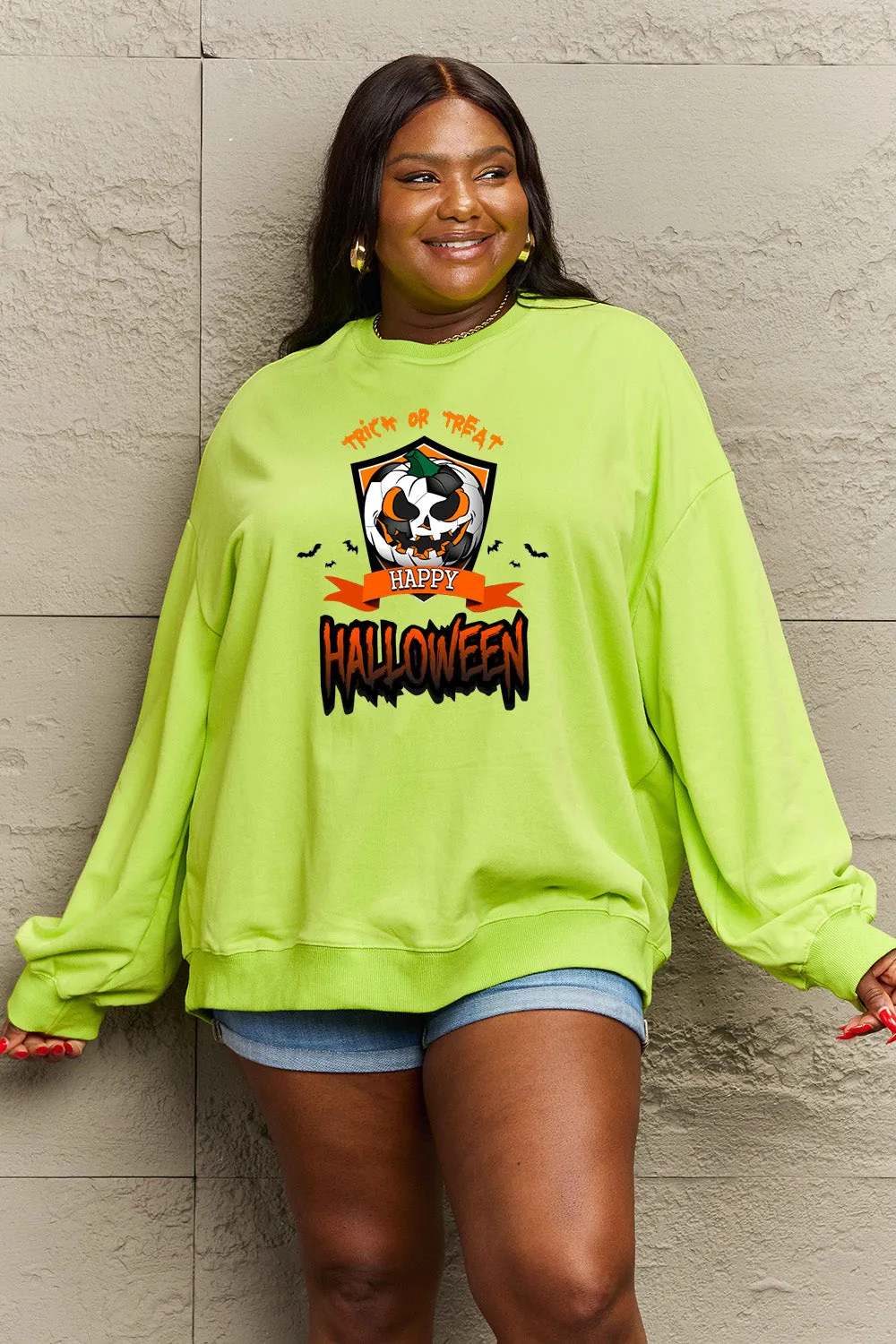 Simply Love Full Size TRICK OR TREAT HAPPY HALLOWEEN Graphic Sweatshirt