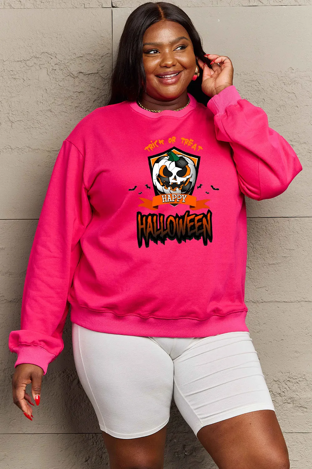 Simply Love Full Size TRICK OR TREAT HAPPY HALLOWEEN Graphic Sweatshirt