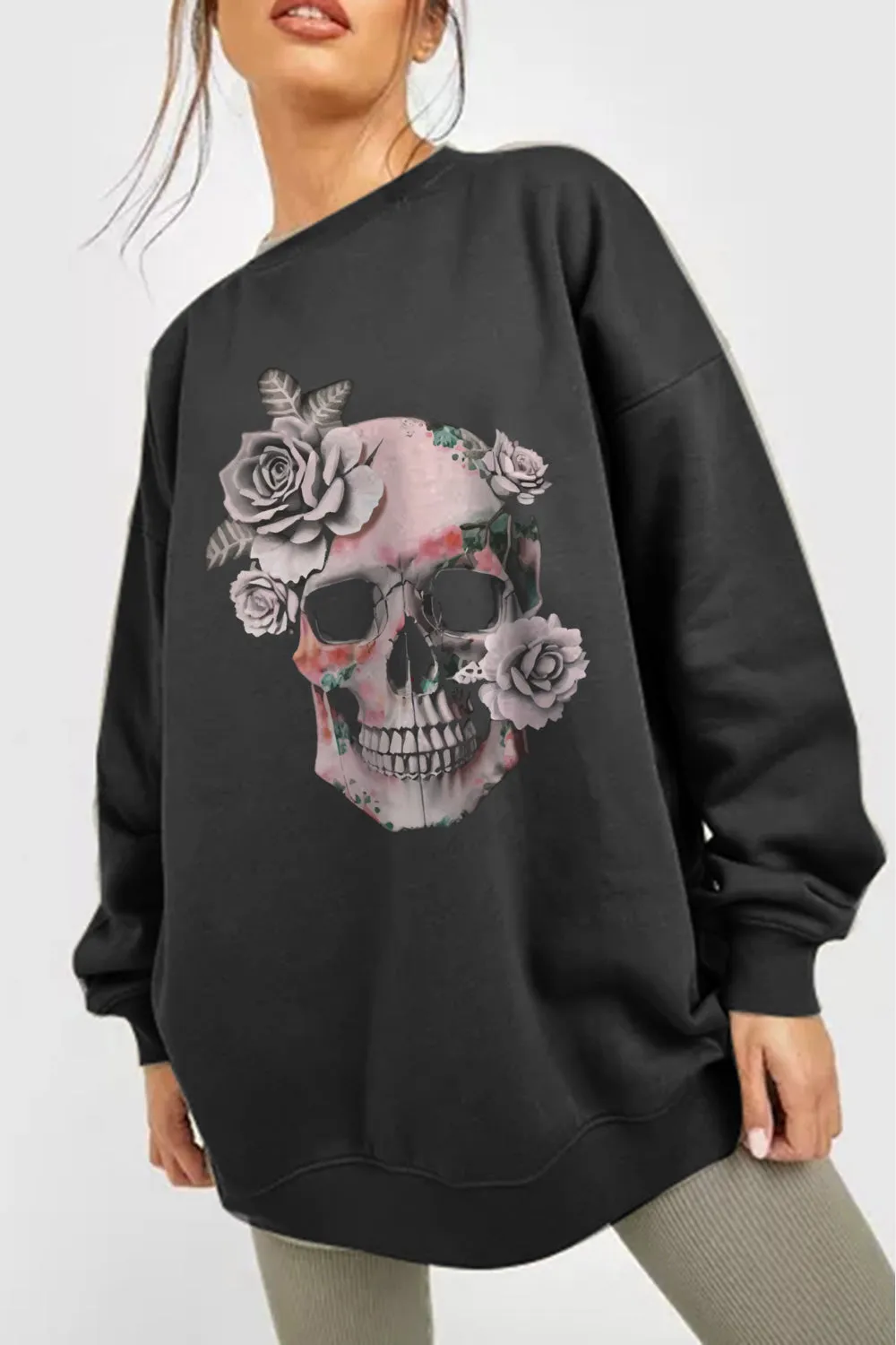 Simply Love Simply Love Full Size Dropped Shoulder SKULL Graphic Sweatshirt