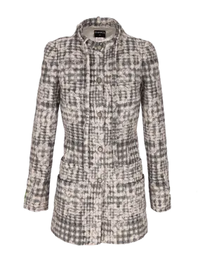 single-breasted wool-blend corded lace coat