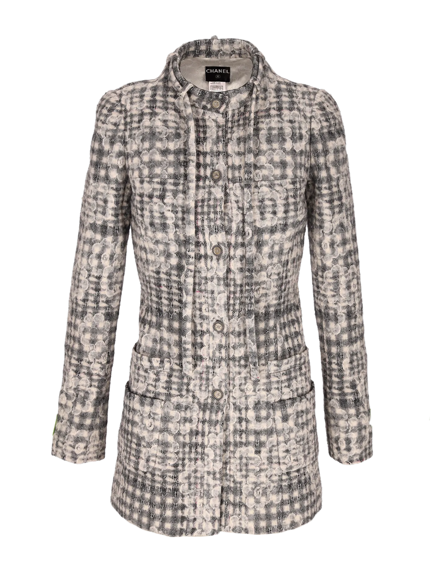 single-breasted wool-blend corded lace coat