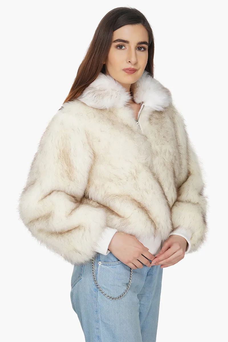 Snow White Faux Fur Bomber Jacket