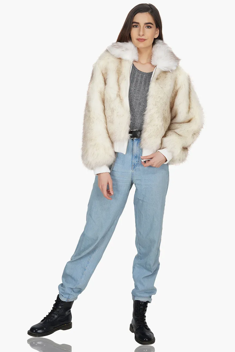 Snow White Faux Fur Bomber Jacket