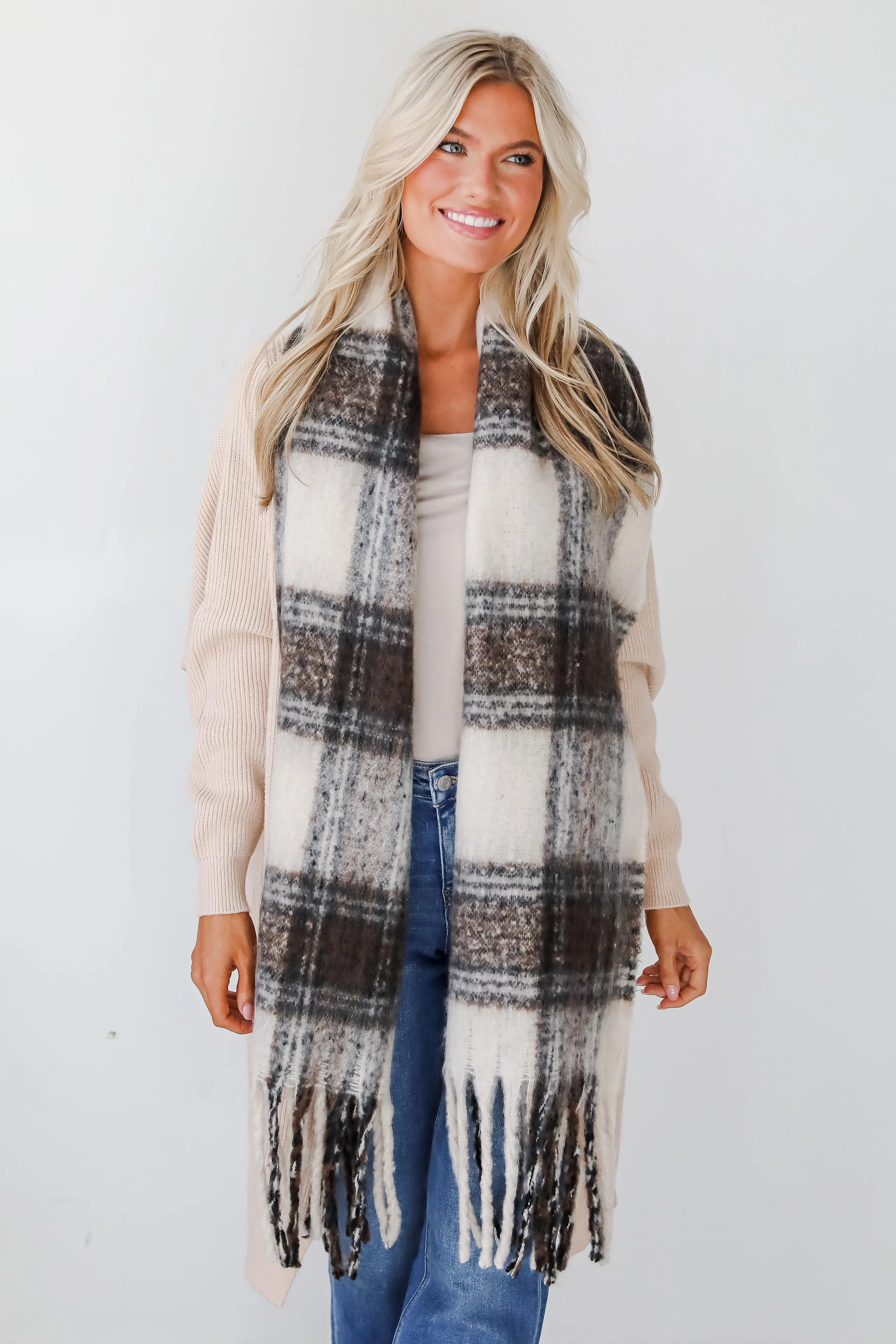 Snuggly Elevation Plaid Fringe Scarf - DOORBUSTER