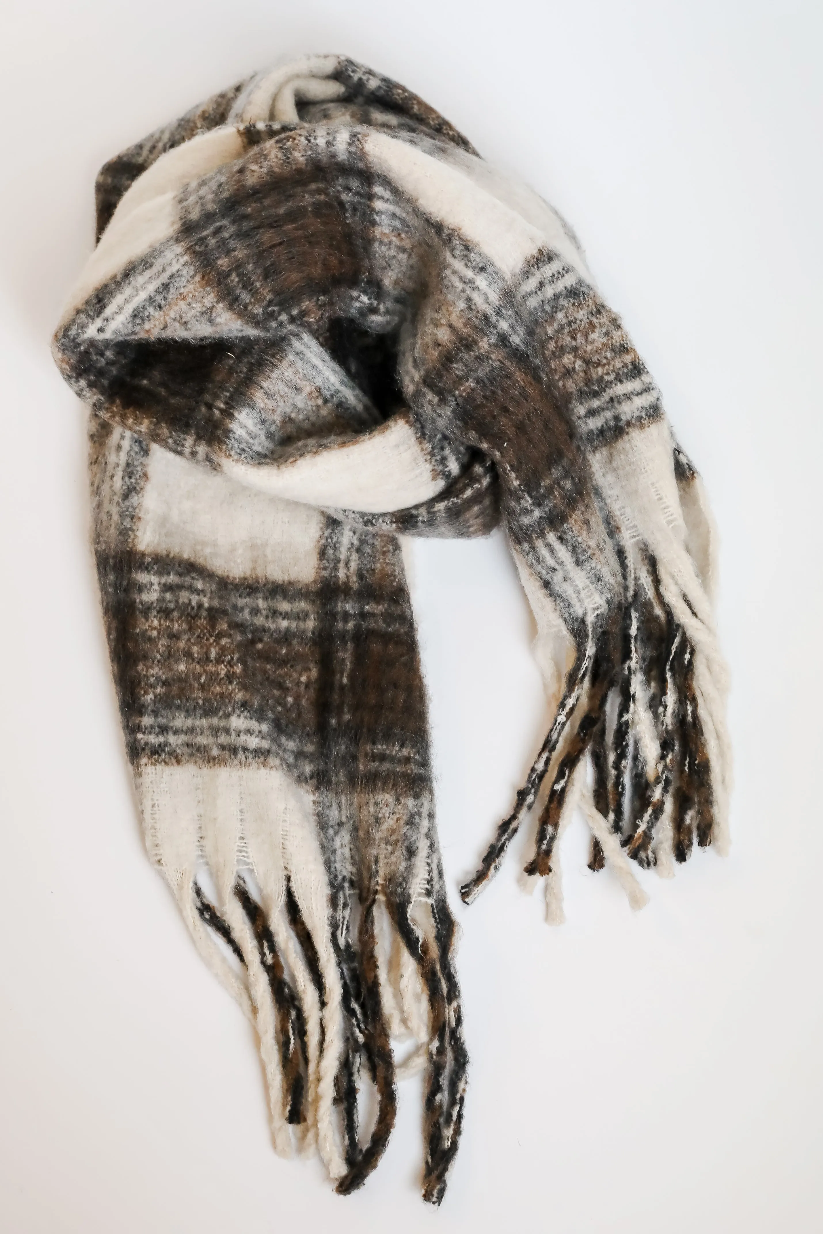 Snuggly Elevation Plaid Fringe Scarf - DOORBUSTER