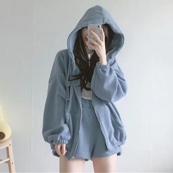 Soft Girl Preppy Coat W/ Shorts ( two pieces )