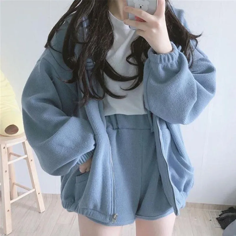 Soft Girl Preppy Coat W/ Shorts ( two pieces )