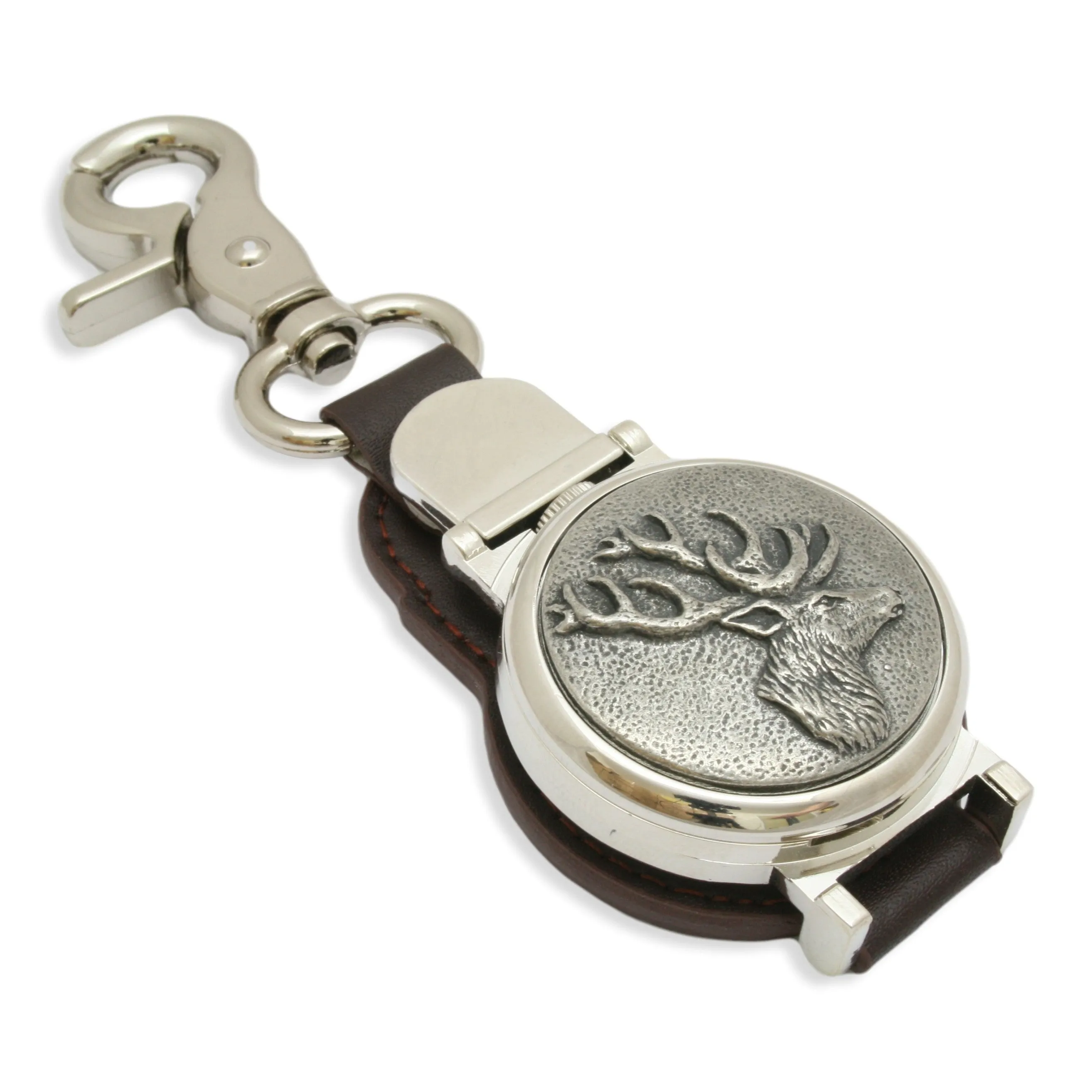 Stag Head Leather Backed Flip Down Fob Watch