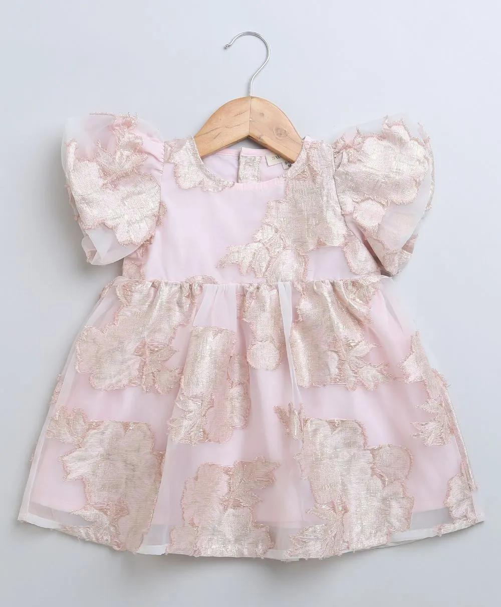 Sweetlime By AS Baby Pink & Gold Floral Jaquard Dress.