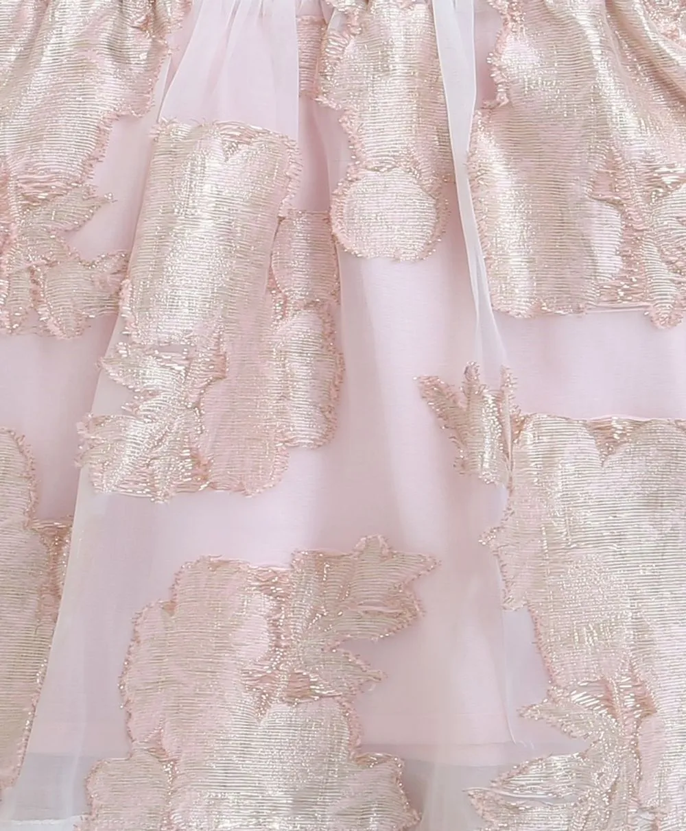 Sweetlime By AS Baby Pink & Gold Floral Jaquard Dress.