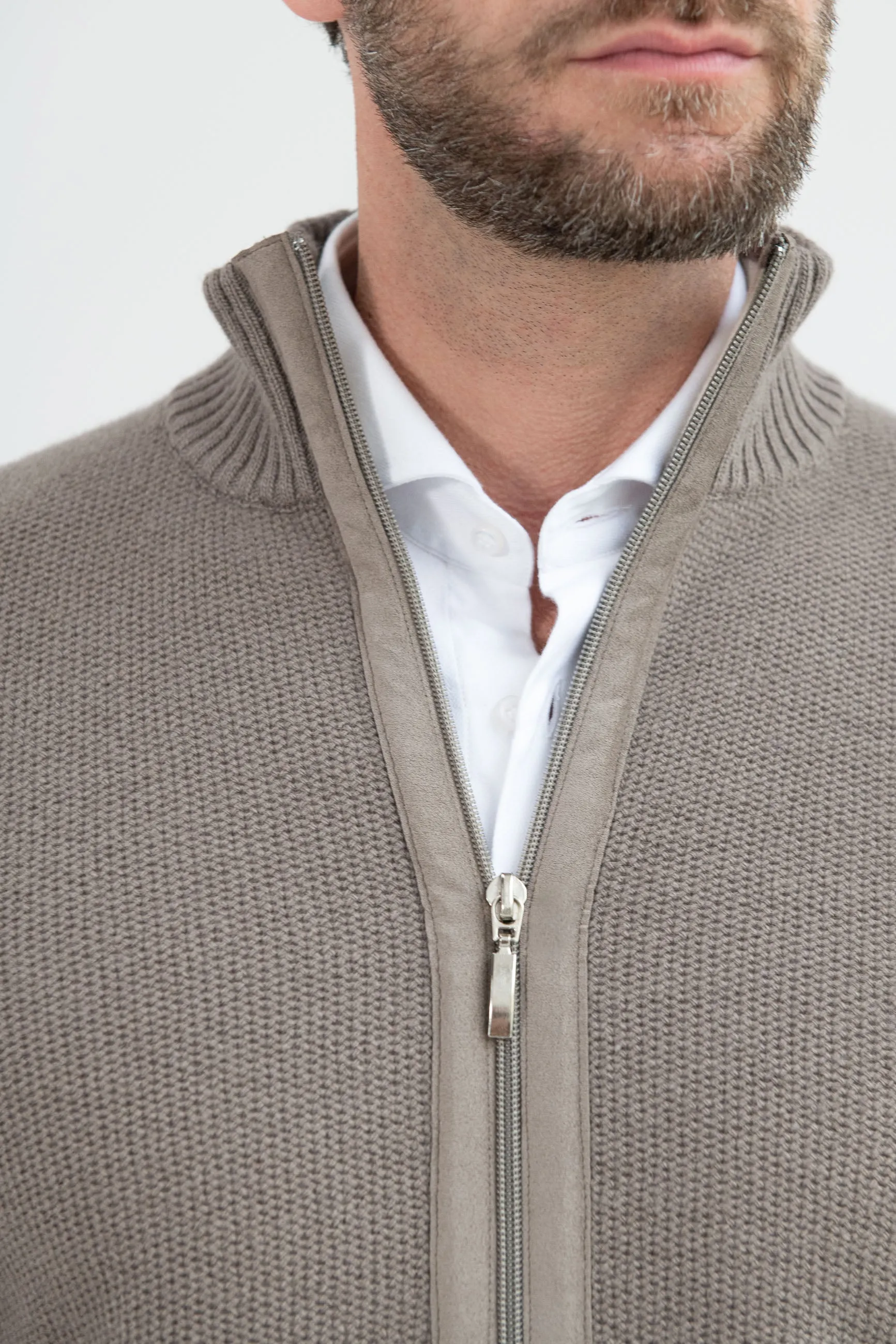 Taupe honeycomb cashmere blend full zip – Made in Italy