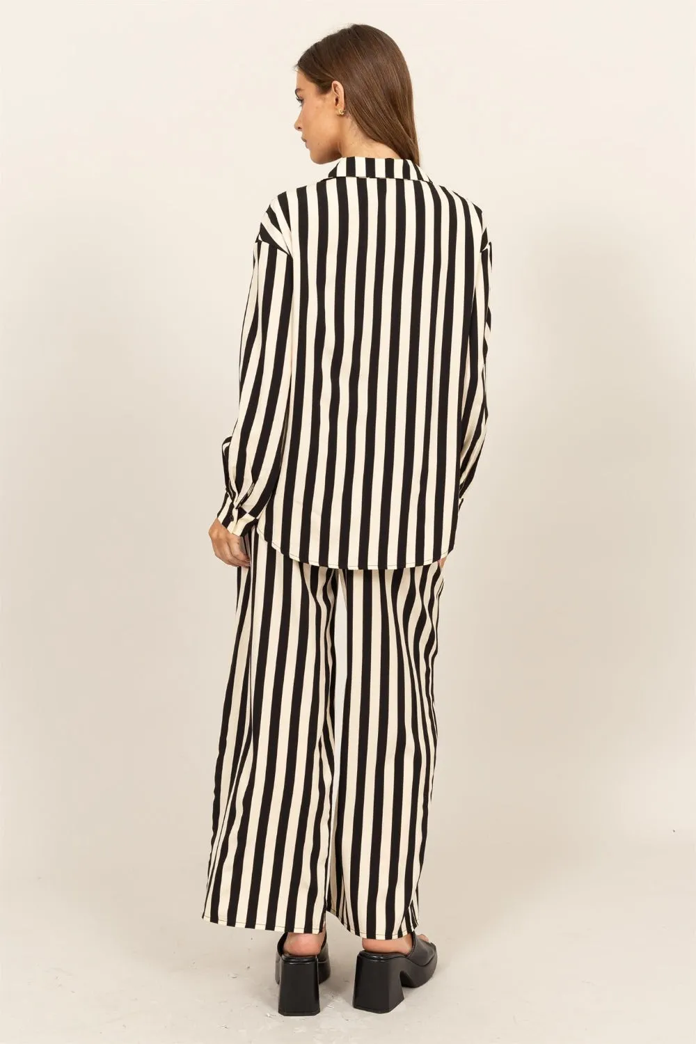 TEEK - Black Striped Button Up Shirt and Pants Set