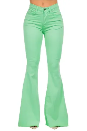 TEEK - Green Bell Bottom Jean in Lime Green- Inseam 32"