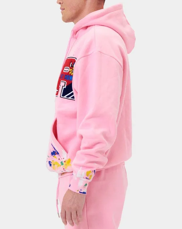 TEEK - Pink Chenille Patch & Hand Paint Hoodie