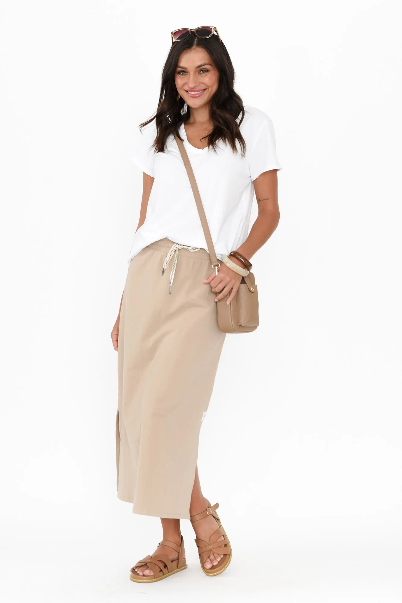 Travel Beige Cotton Maxi Skirt