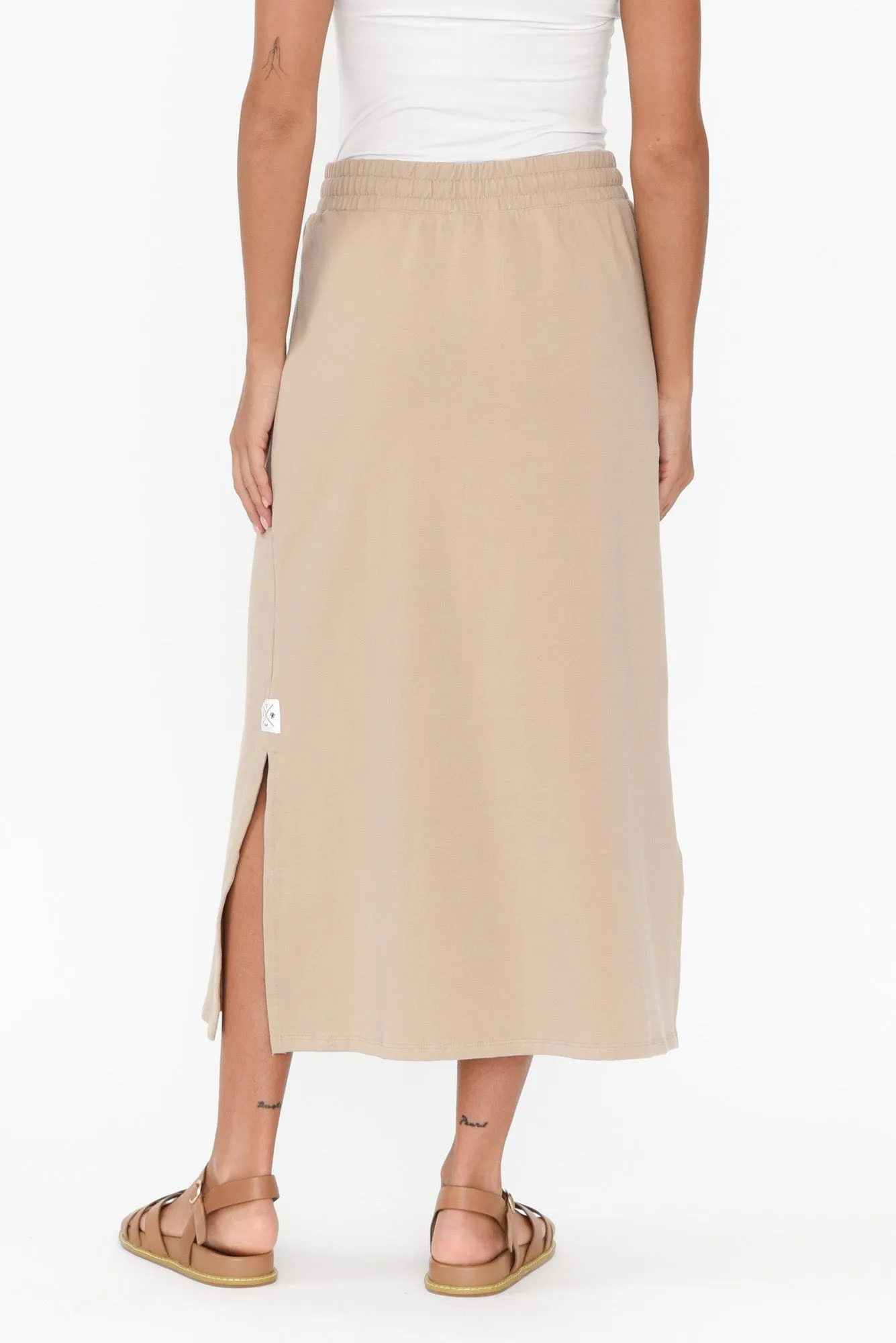 Travel Beige Cotton Maxi Skirt