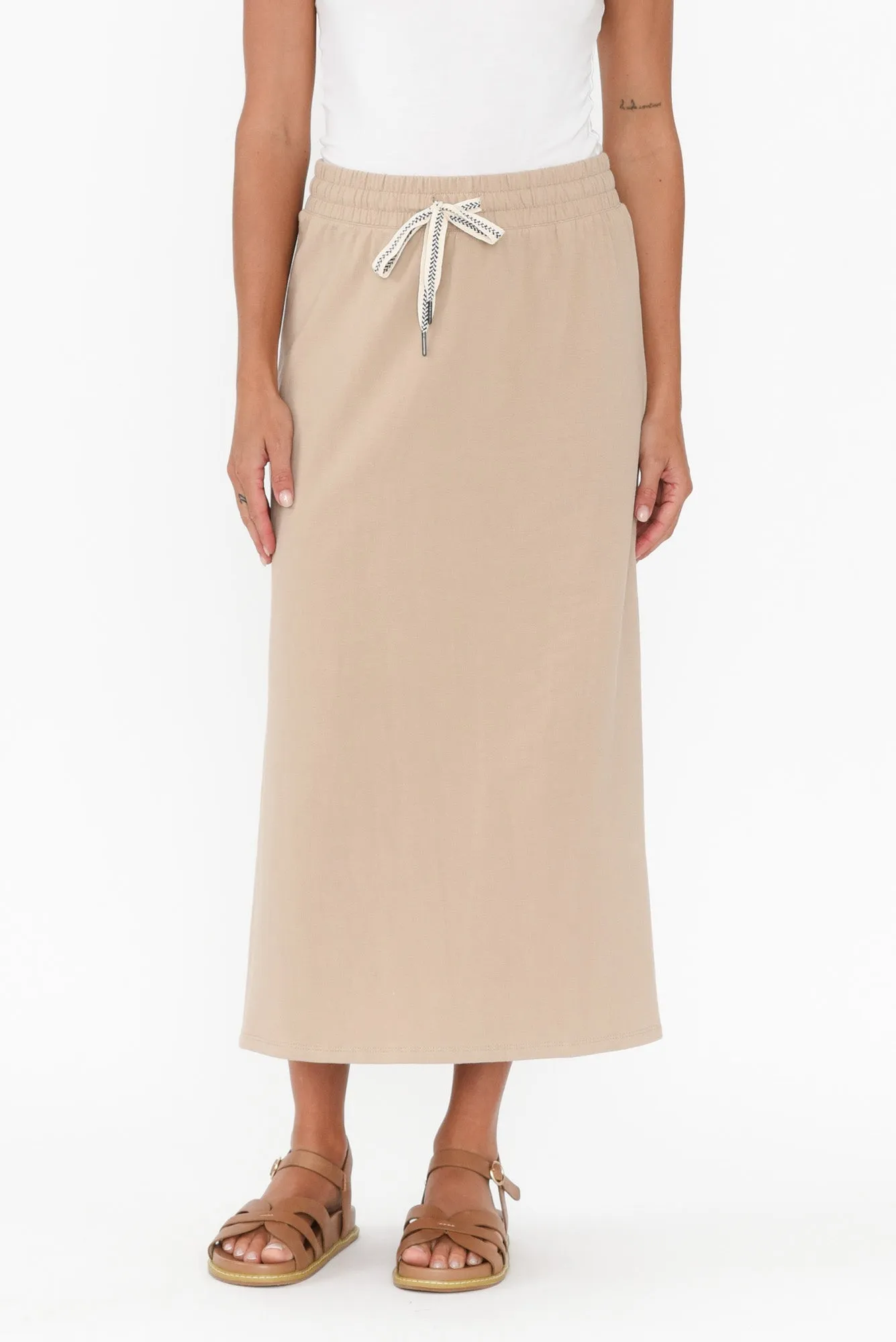 Travel Beige Cotton Maxi Skirt