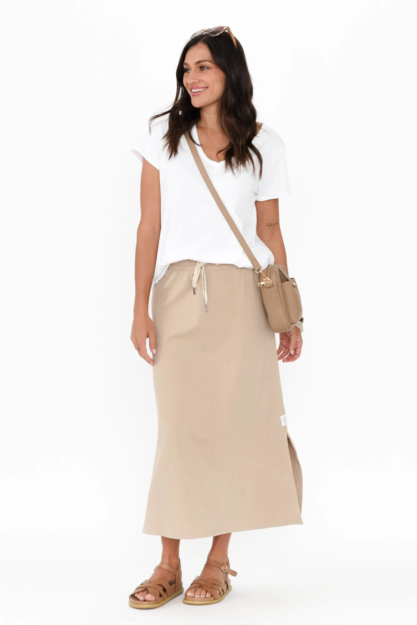 Travel Beige Cotton Maxi Skirt