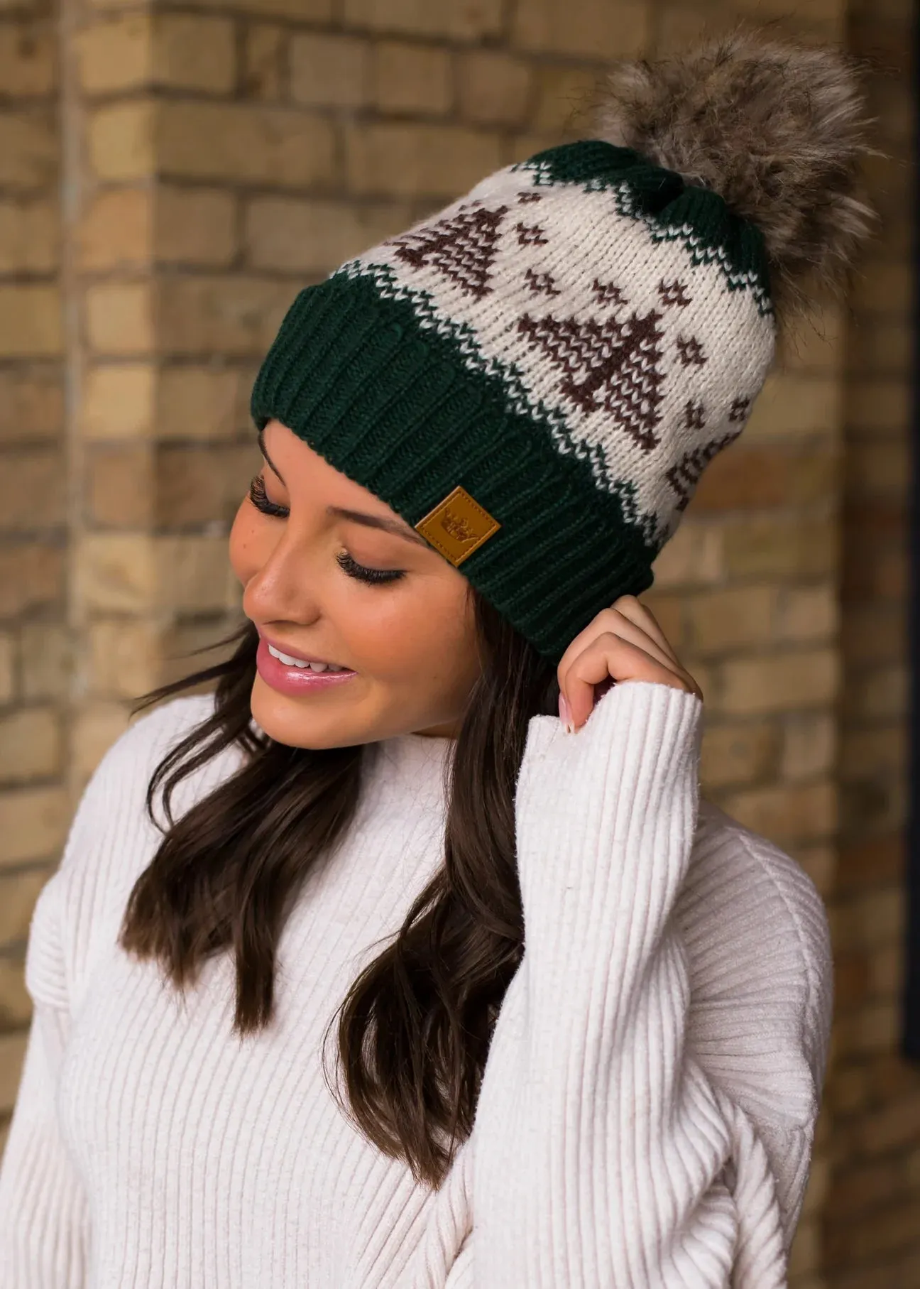 Tree Pattern Knit Pom Hat