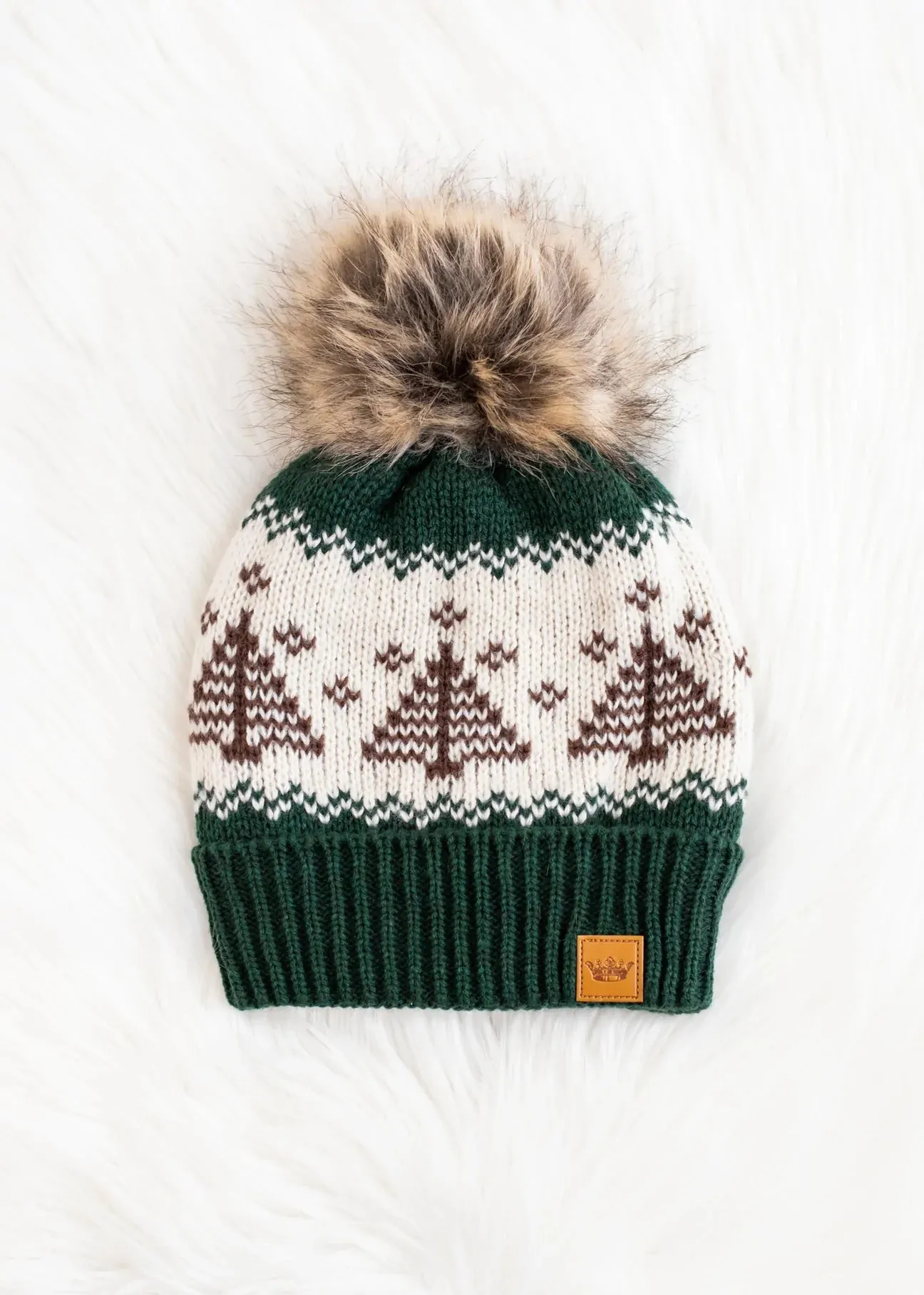 Tree Pattern Knit Pom Hat