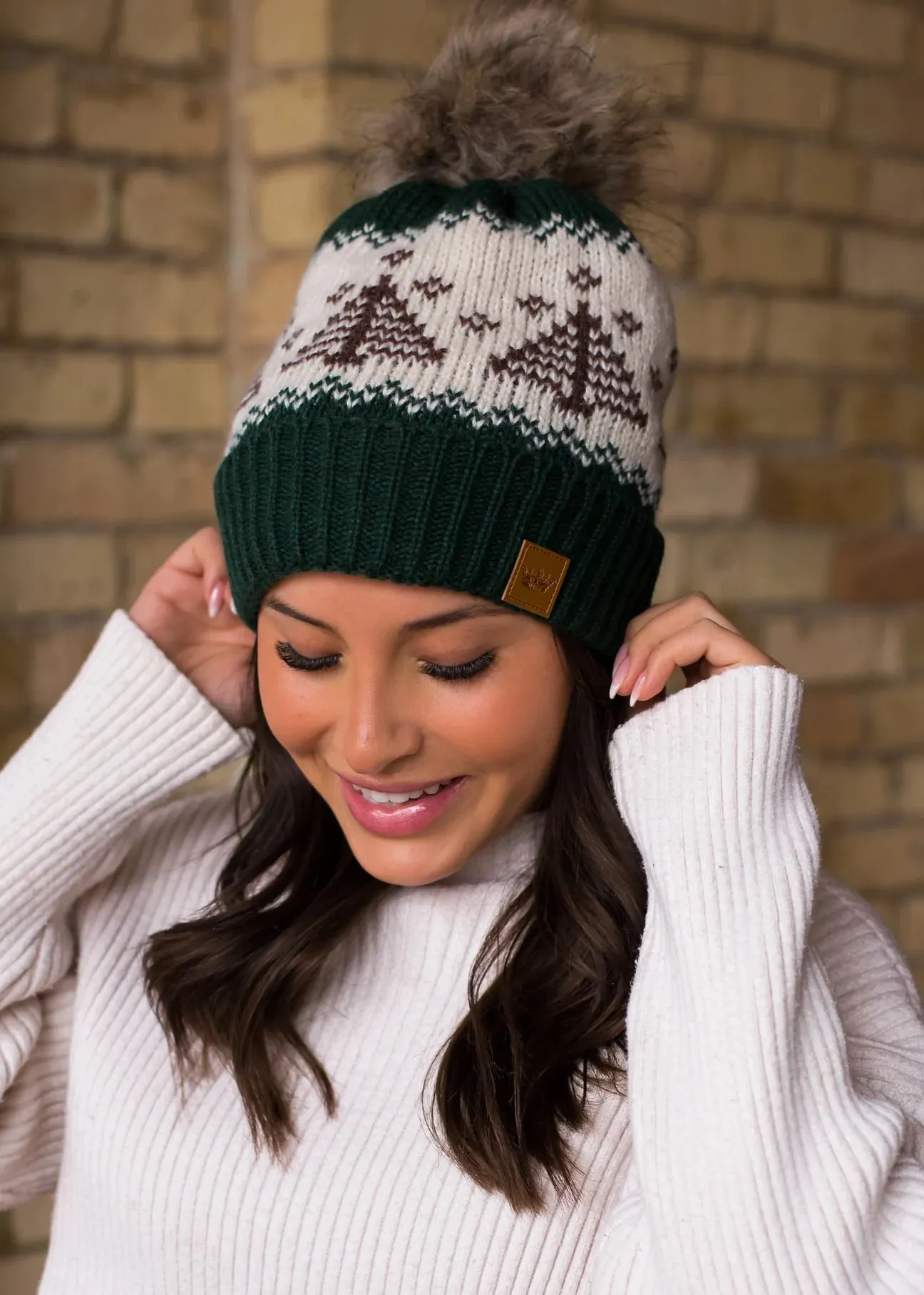 Tree Pattern Knit Pom Hat