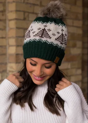 Tree Pattern Knit Pom Hat