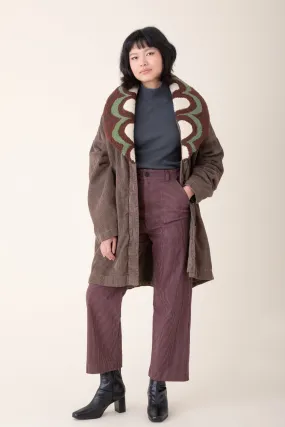 Tufted Deco Coat in Olive with Multi Green Colored Collar