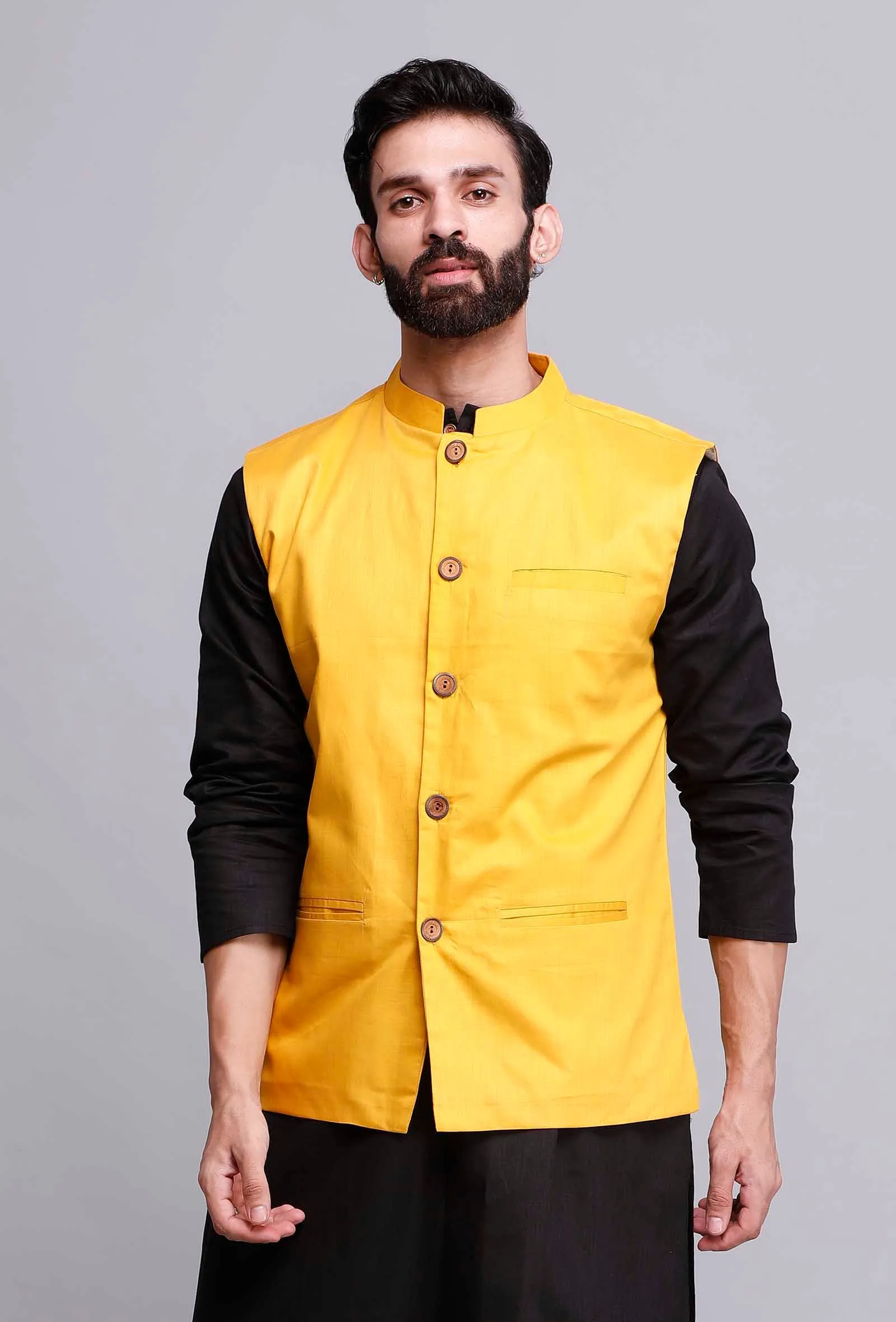 Tuscan Yellow Cotton Nehru Jacket