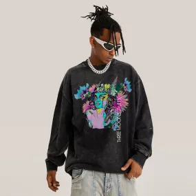 Unisex Embroidered Super Heavyweight Oversized Faded Sweatshirt