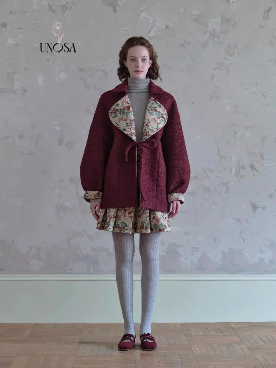 [UNOSA] Christmas Berry Heart Wool Oversized Coat