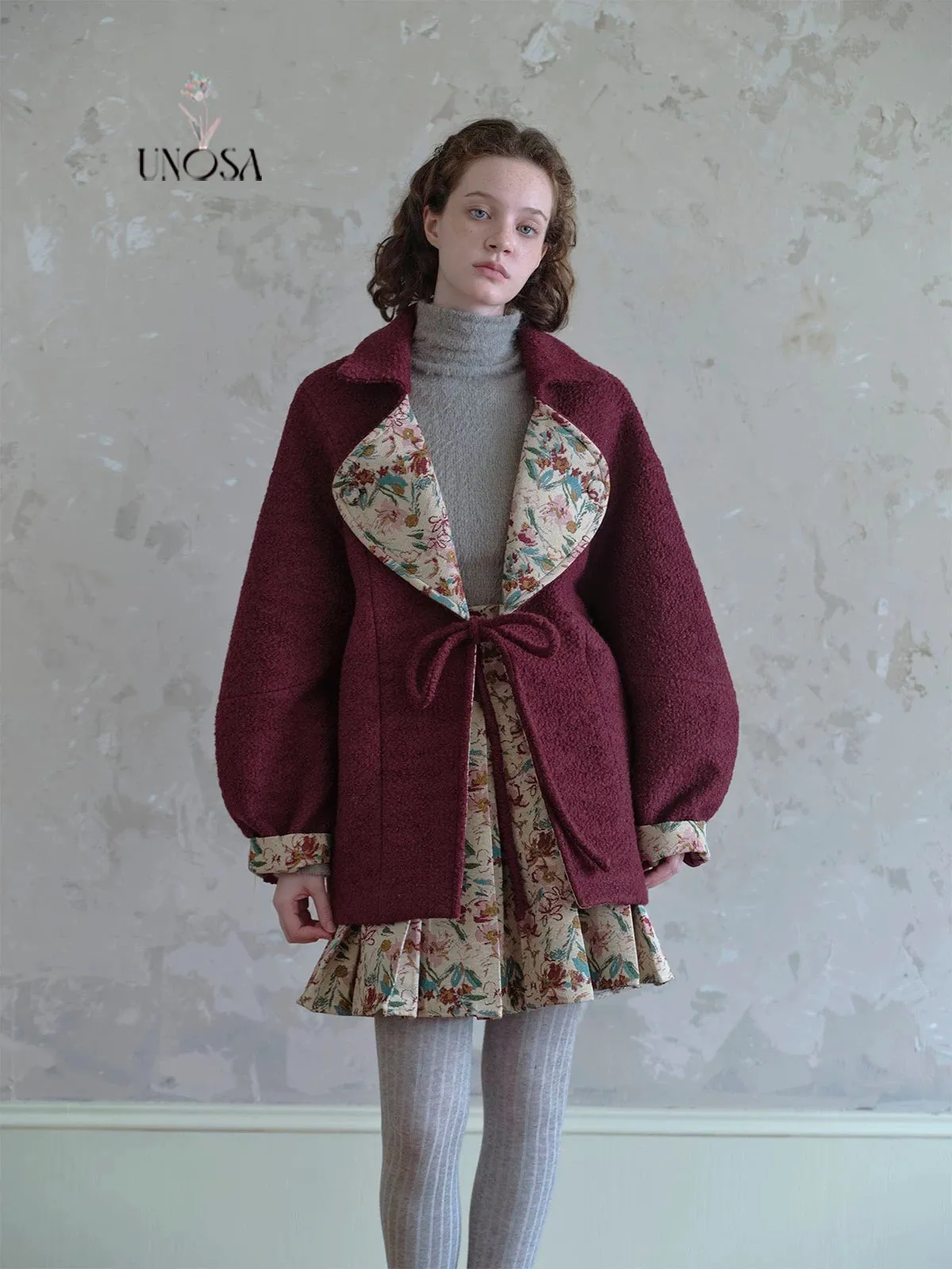 [UNOSA] Christmas Berry Heart Wool Oversized Coat