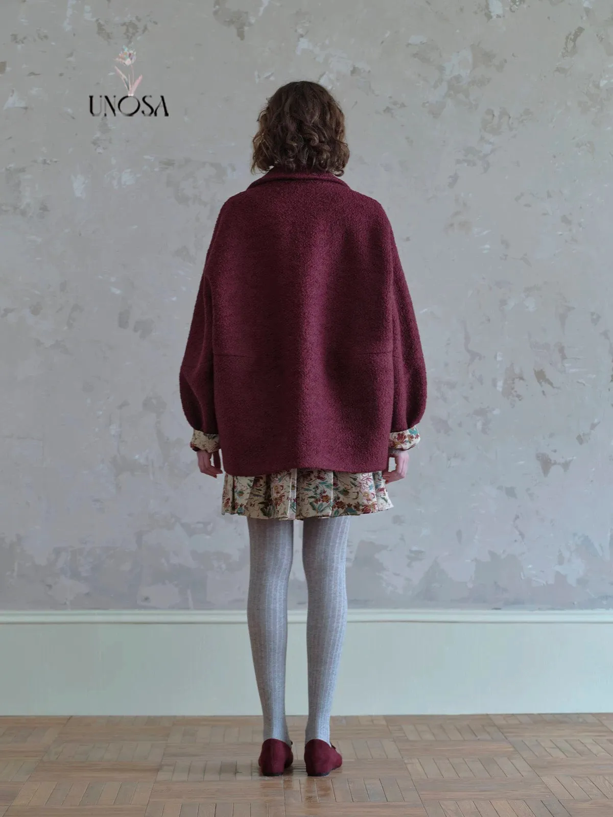 [UNOSA] Christmas Berry Heart Wool Oversized Coat