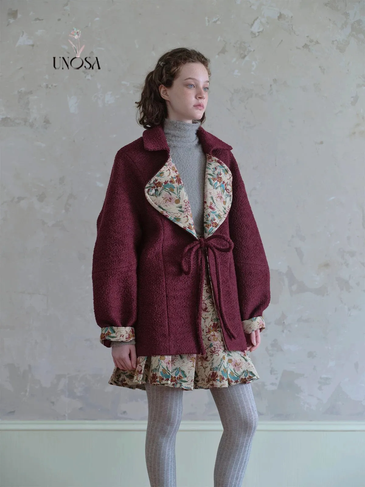 [UNOSA] Christmas Berry Heart Wool Oversized Coat